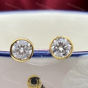 NEW Certified 2ct. t.w. Moissanite Gold Bezel Set Stud Earrings